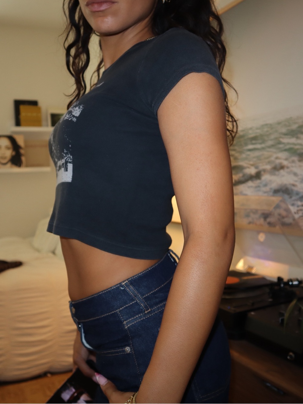 Brandy Melville Charcoal Mountain Graphic Crop Tee - Picture 2 of 3